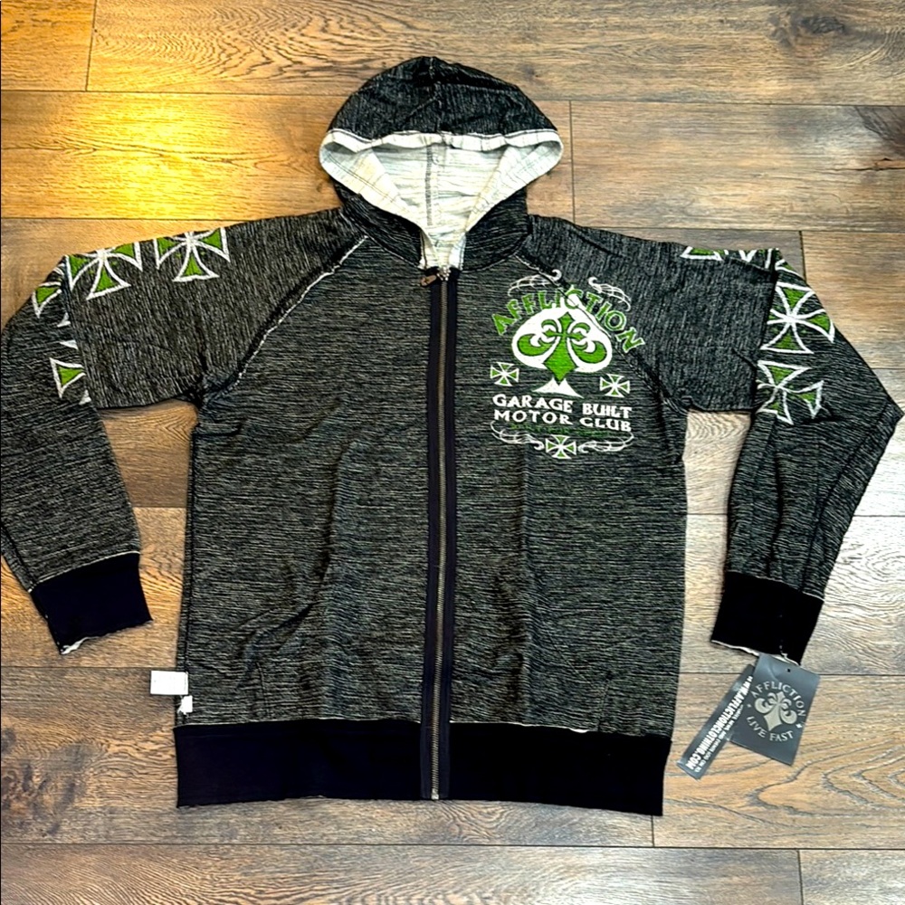 Affliction vintage reversible zip up sweater hoodie new with tags!